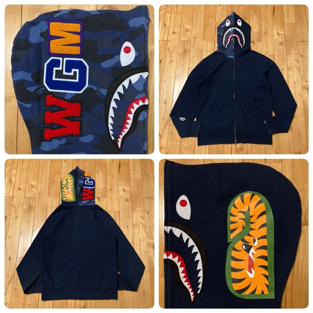 Blue Camo × NAVY シャーク パーカー Lサイズ shark full zip hoodie a 