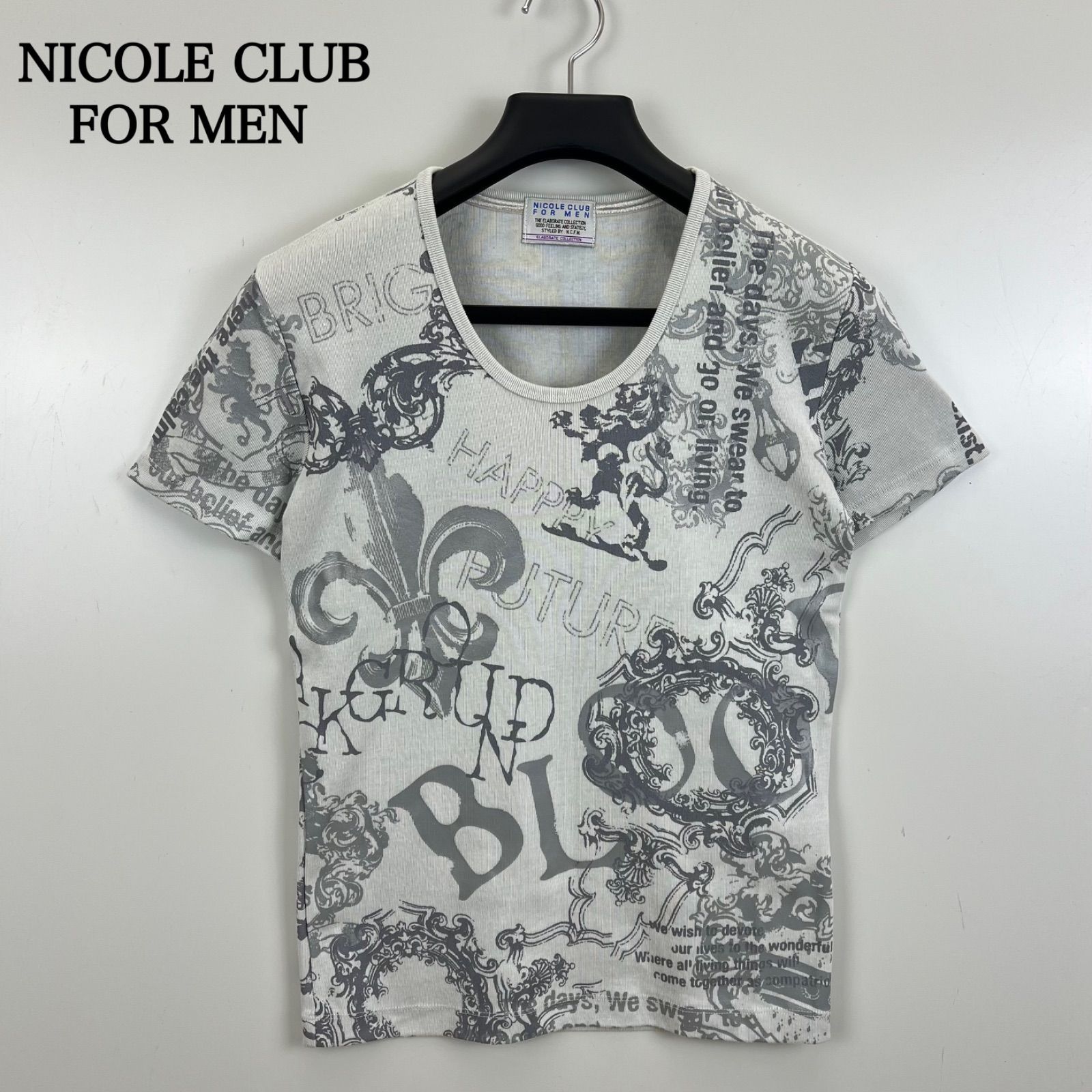 NICOLE CLUB FOR MEN 00s y2k archive baroque stretch Tee 46 ニコルクラブフォーメン 総柄 プリント ストレッチ Tシャツ 平成 お兄系 レア