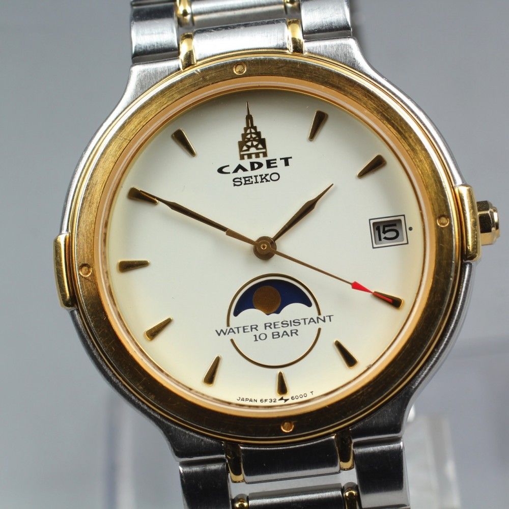 美品 1990年製 SEIKO セイコー CADET ムーンフェイズ メンズ 稼働品】SEIKO カデット 6F32-6000 ムーンフェイズ クオーツ メンズ