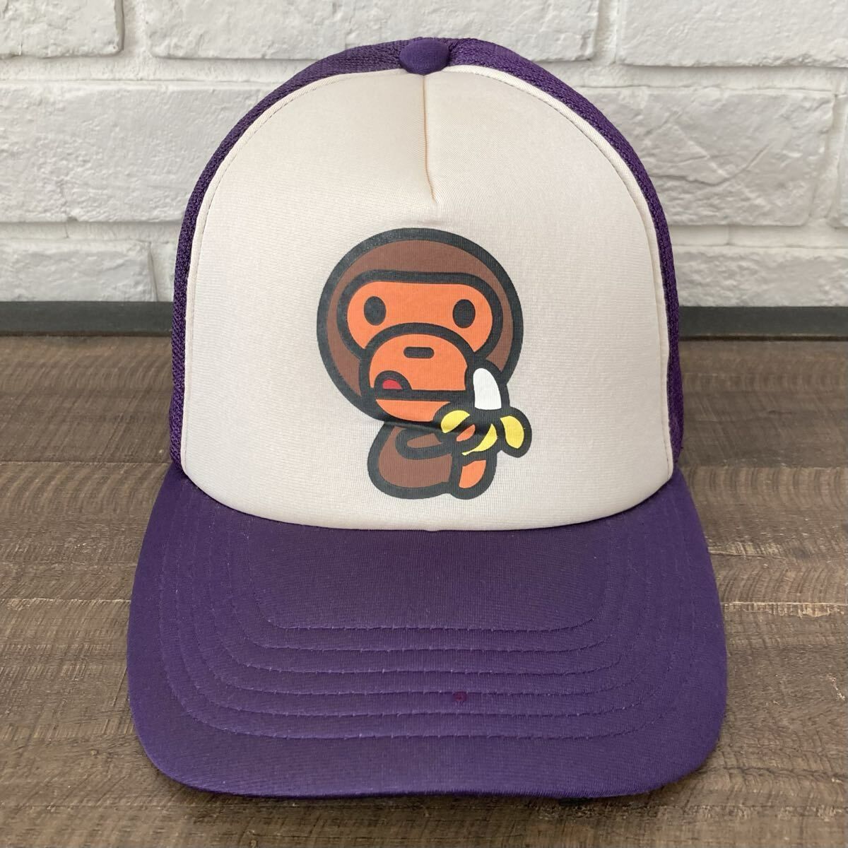 レア A BATHING APE ベースボールキャップ 猿 ロゴ NIGO ☆初期☆ マイロ メッシュ キャップ PURPLE a bathing ape BAPE MILO