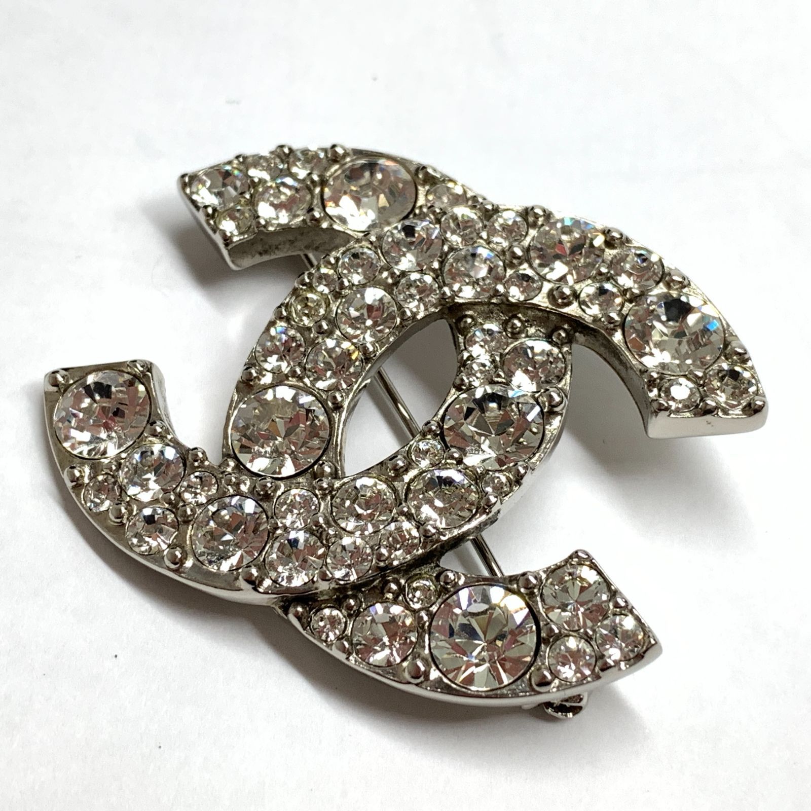 f001 A 1. 美品 CHANEL シャネル ブローチ ココマーク シルバー ライン