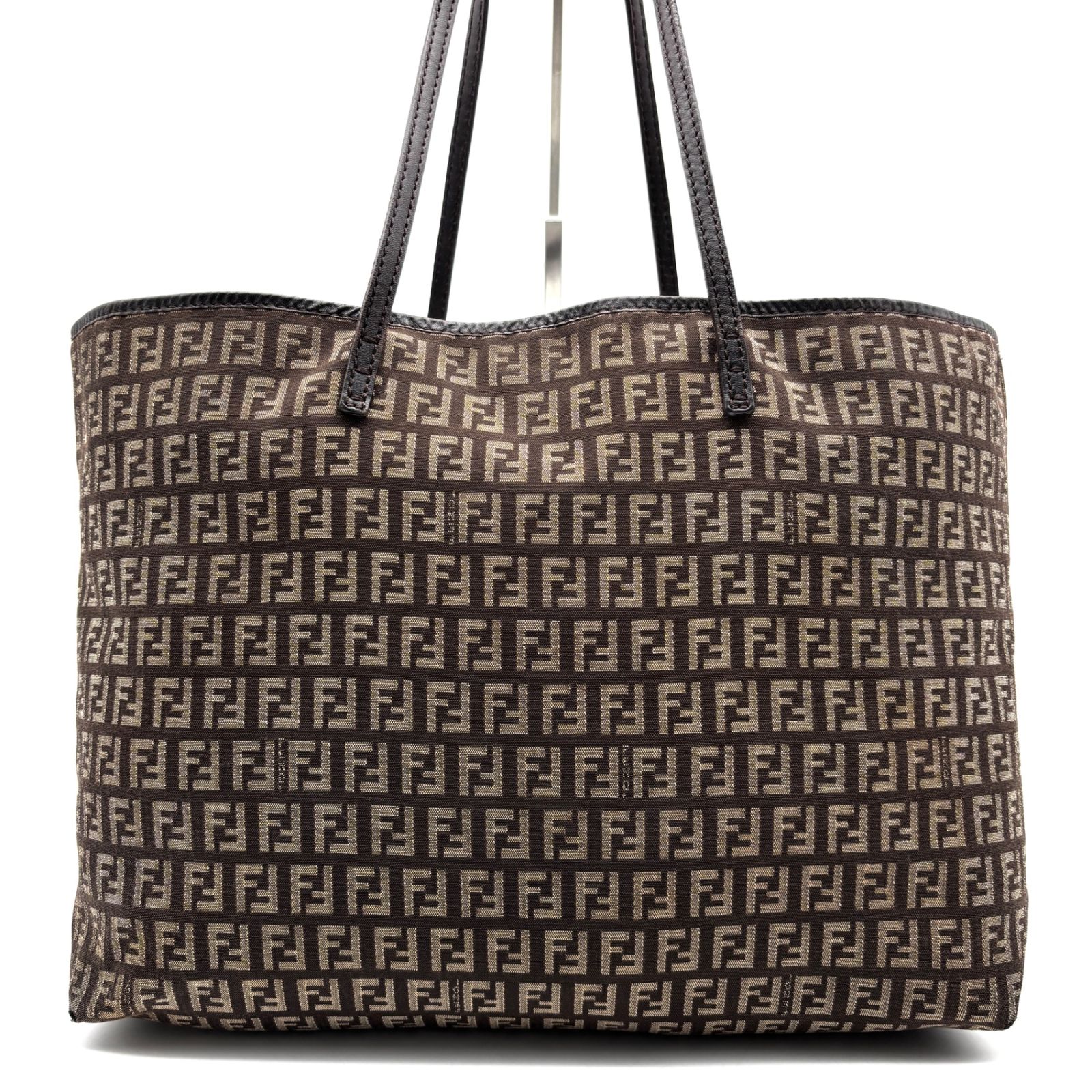 美品 FENDI フェンディ ズッカ柄 トートバッグ キャンバス レザー
