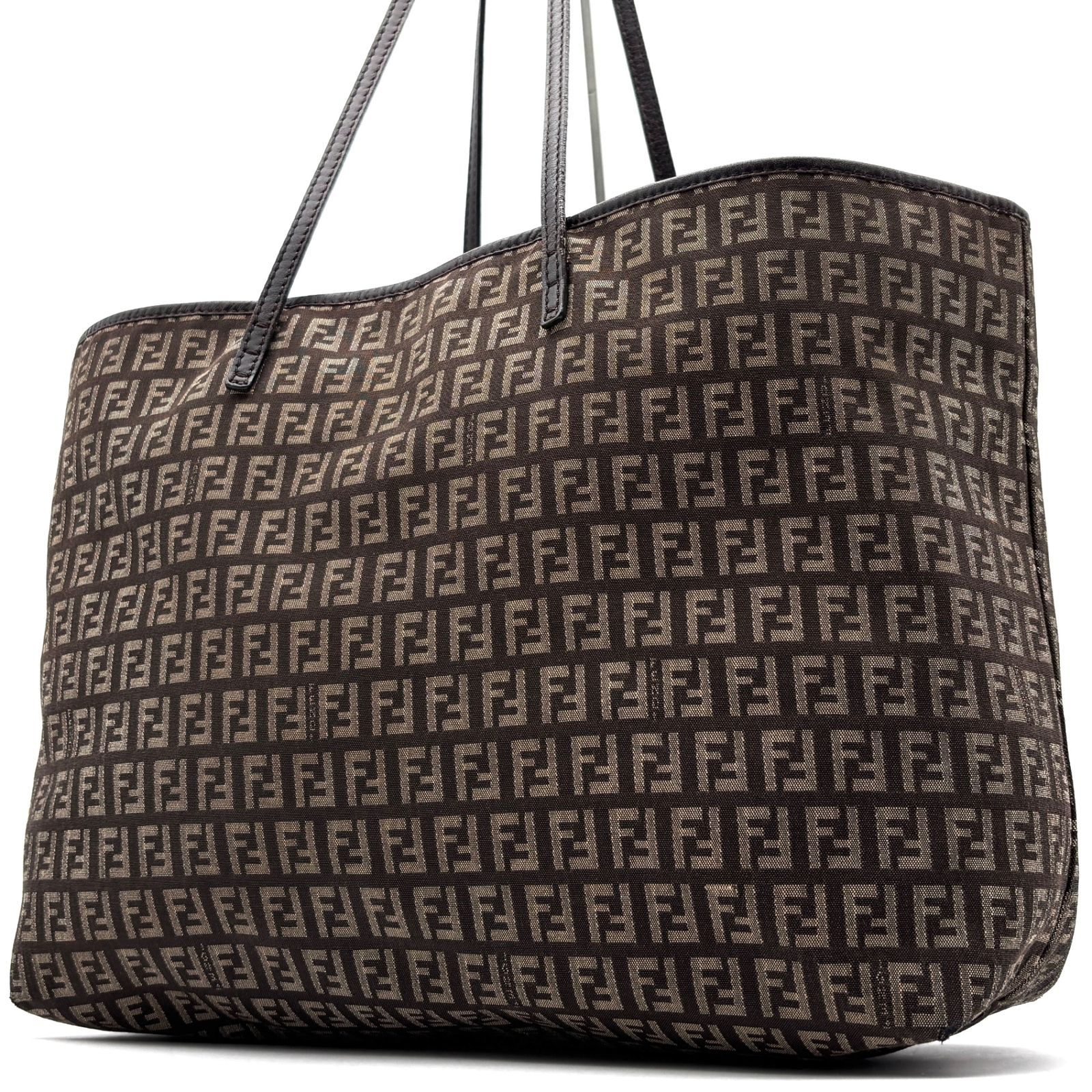 美品 FENDI フェンディ ズッカ柄 トートバッグ キャンバス レザー