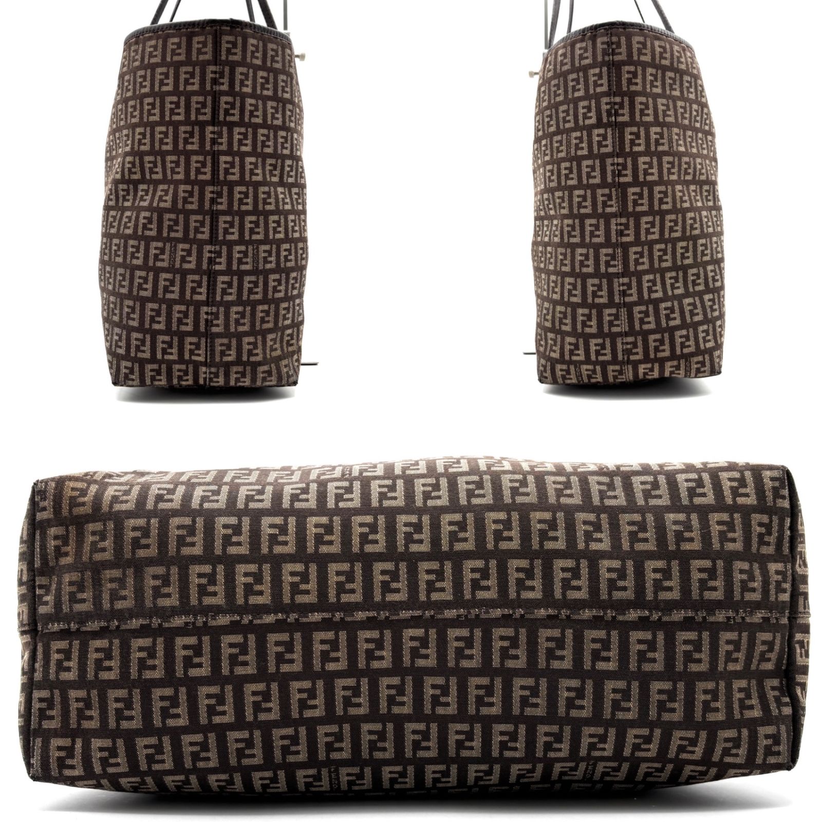 美品 FENDI フェンディ ズッカ柄 トートバッグ キャンバス レザー