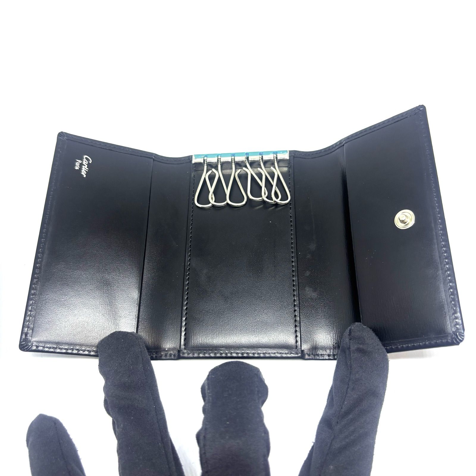 極美品✨カルティエ　マストドゥカルティエ　6連キーケース　レザー　ブラック　黒 Cartier カルティエ マストライン 6連 キーケース ブラック レザー