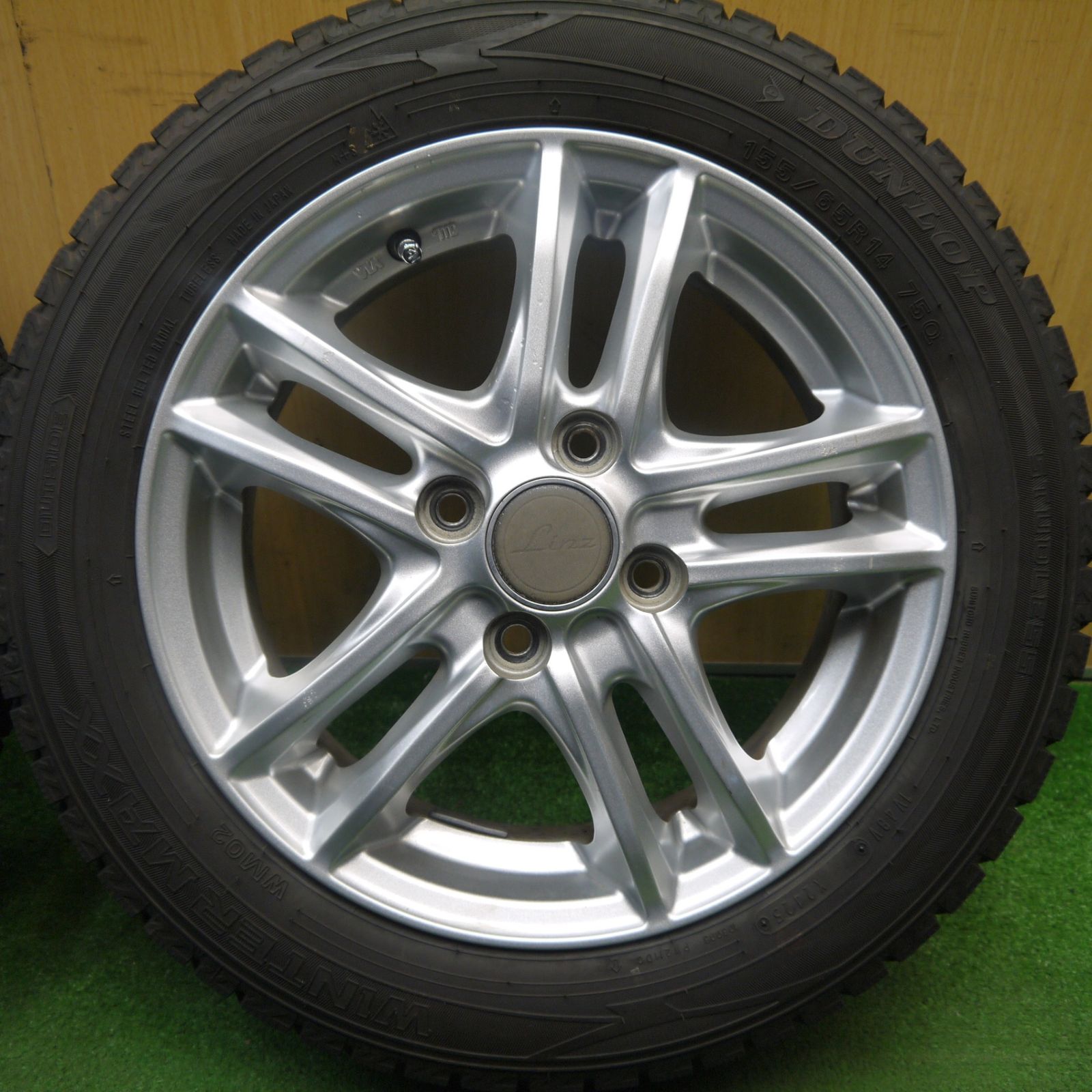 ダンロップ 155/65-14 バリ溝 アルミホイール付き DUNLOP（ダンロップ） 【バリ溝】B.S.J S-02 14in 4.5J+45 PCD100 WM02