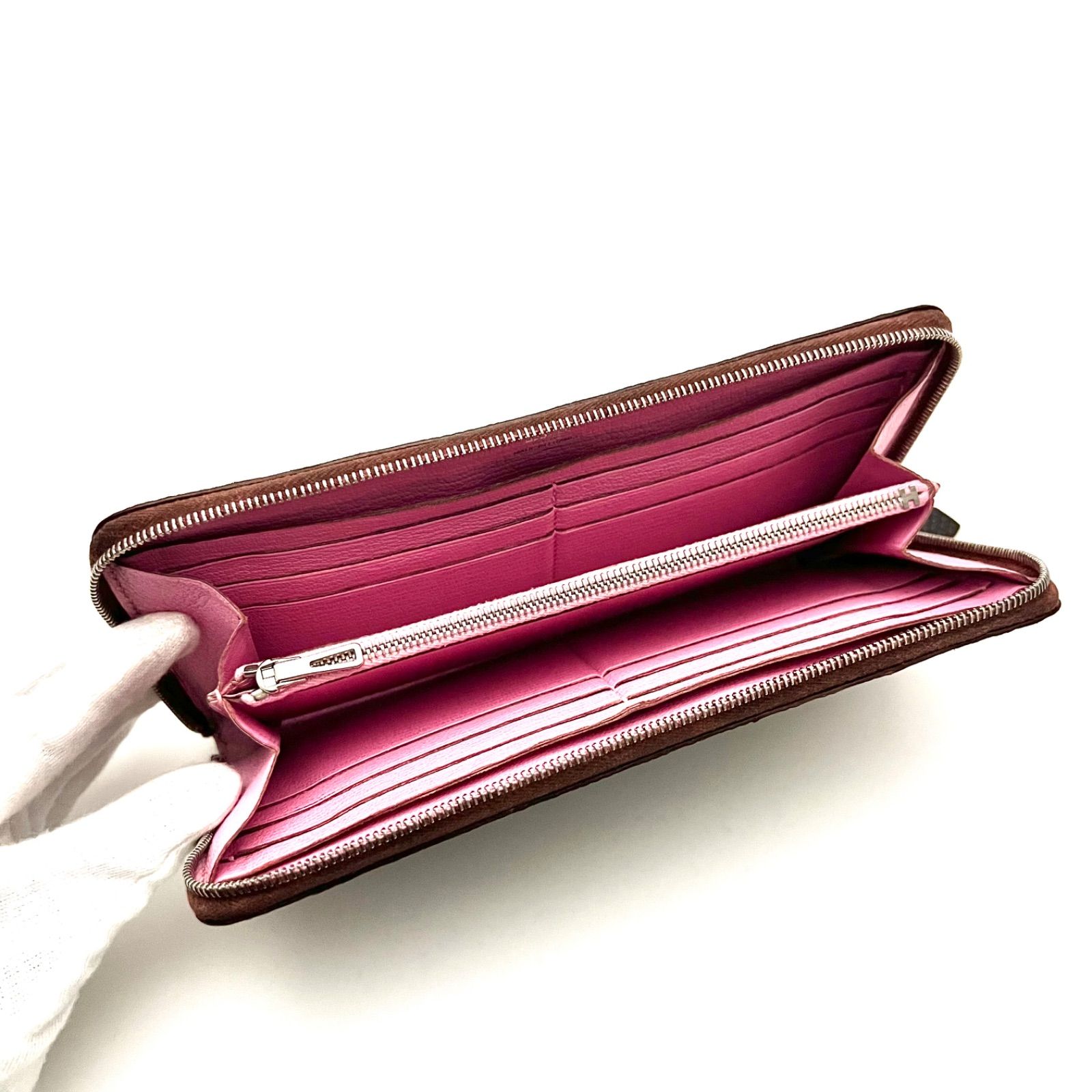エルメス HERMES リザード アザップオールレザー ブラウン×ピンク バイ 