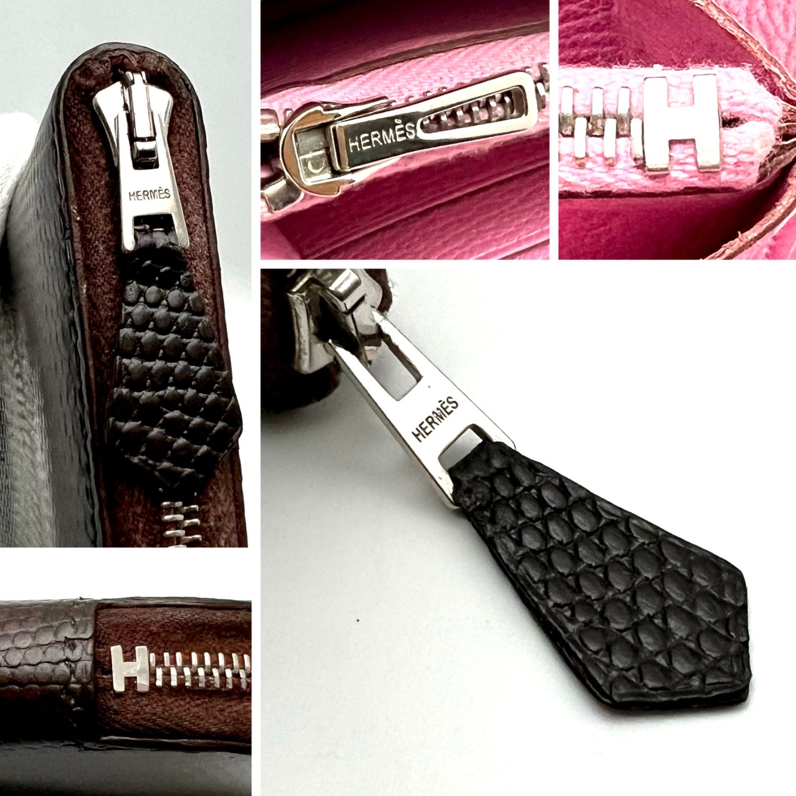 エルメス HERMES リザード アザップオールレザー ブラウン×ピンク バイ 