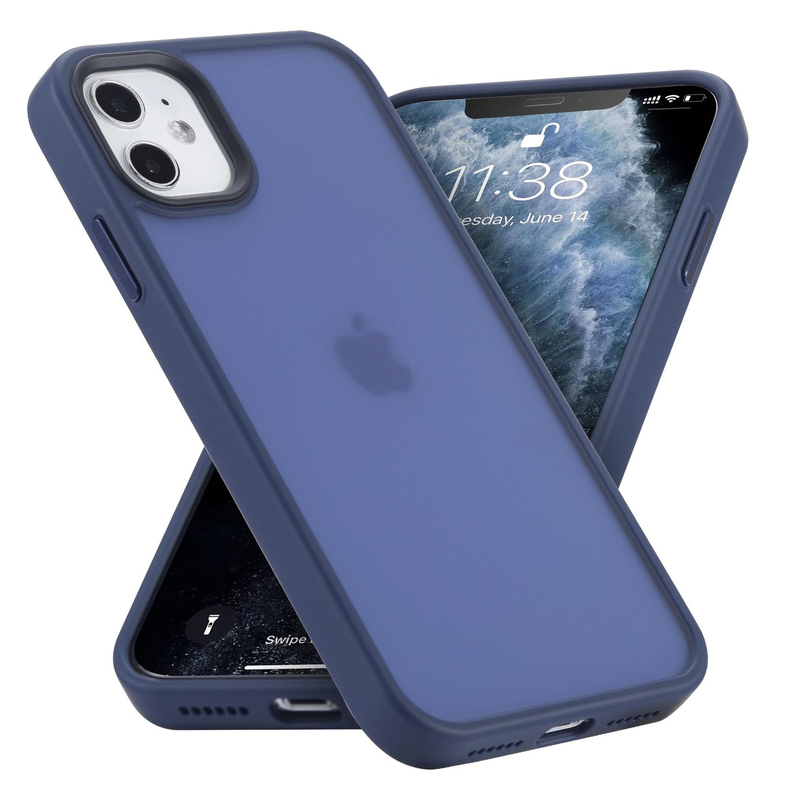 新品 COSOIK iPhone 11 用 ケース 半透明 衝撃吸収 米軍MIL規格取得 マット感 黄ばみなし レンズ全面保護 耐衝撃ストラップホール付き 6.1インチ アイフォン 11用カバーラネイビー