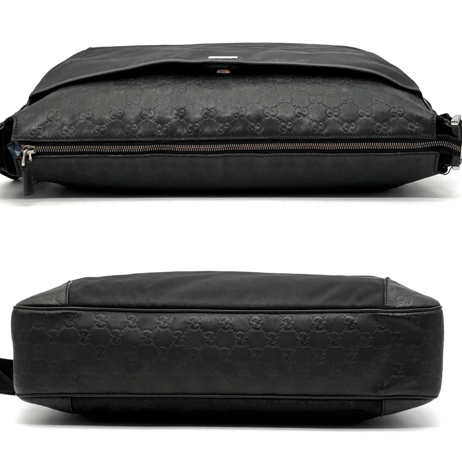 美品⭐︎GUCCI GGシマ　 ブラックレザー メッセンジャーバッグ 極美品 GUCCI グッチ GG シマレザー ショルダーバッグ メッセンジャー