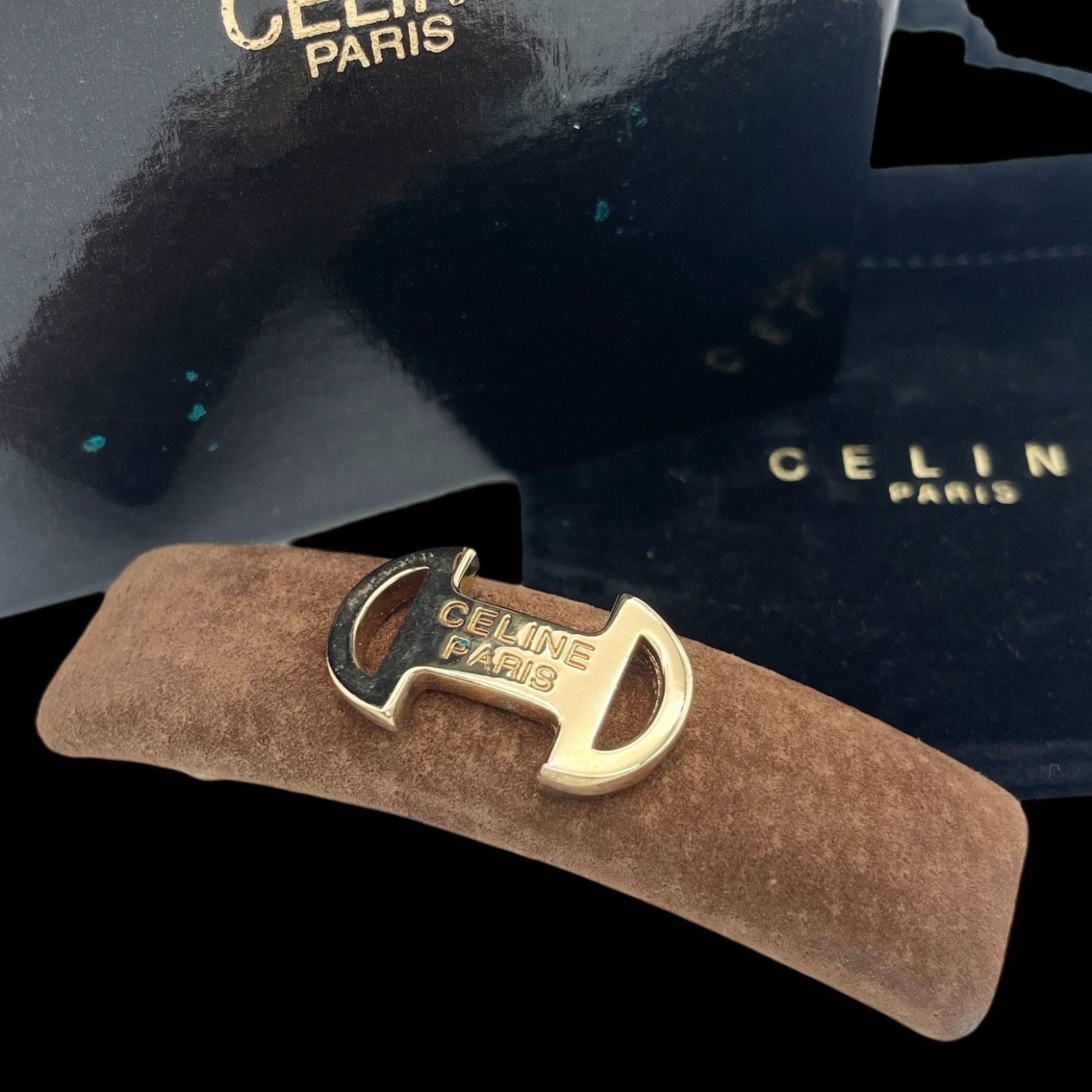 CELINE セリーヌ バレッタ トリオンフ ブラウン ゴールド ヘア
