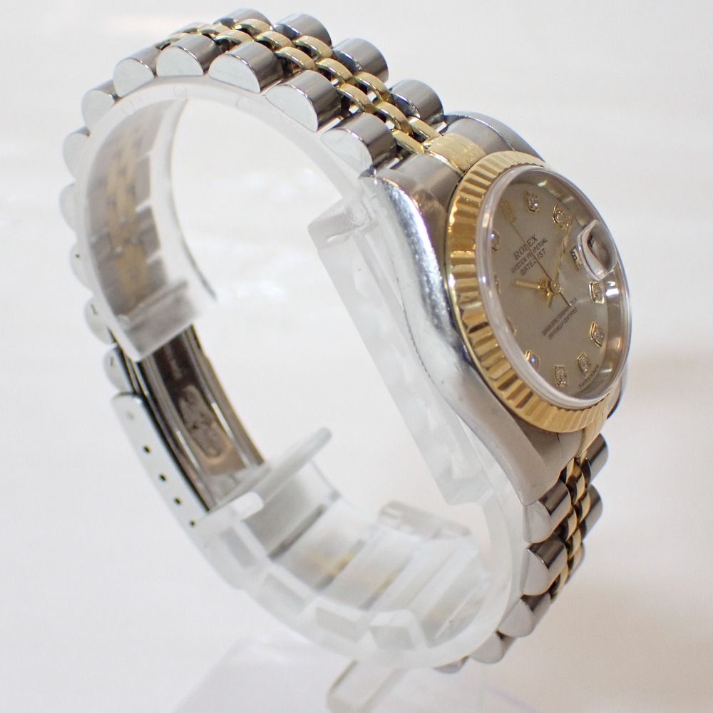 Th1011831 ロレックス デイトジャスト 79173NG ホワイトシェル文字盤 10Pダイヤ SS×K18 腕時計 レディース ROLEX 中古 ※ベルト難あり ROLEX - Th1011831 ロレックス デイトジャスト 79173NG ホワイトシェル