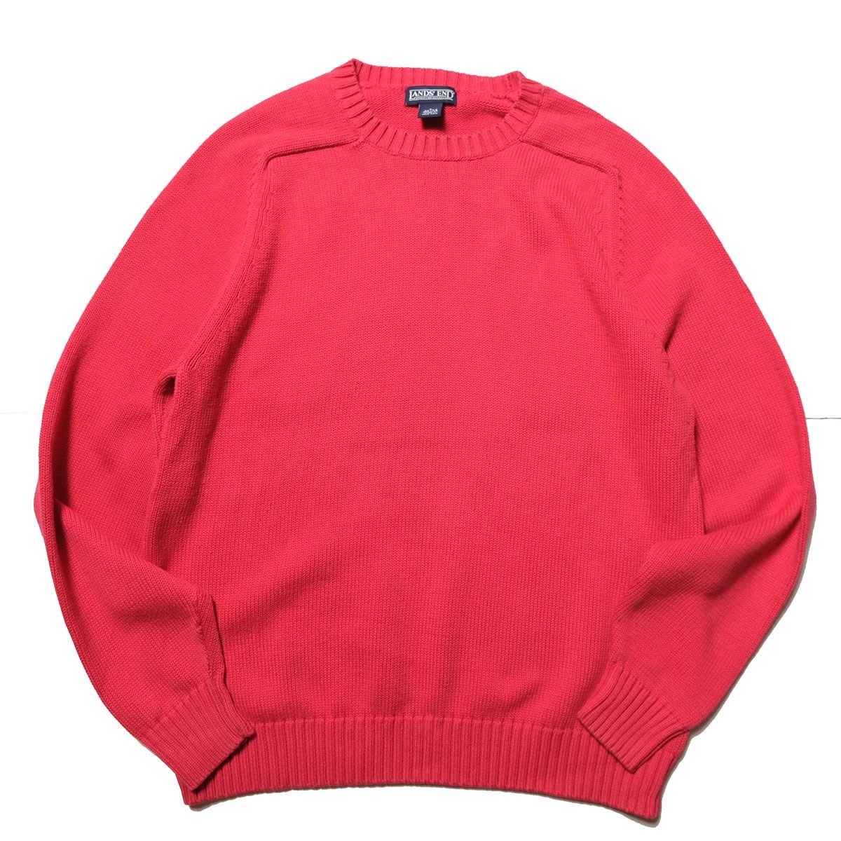 90's 00's ランズエンド クルーネック コットン ニットセーター (L) 濃
