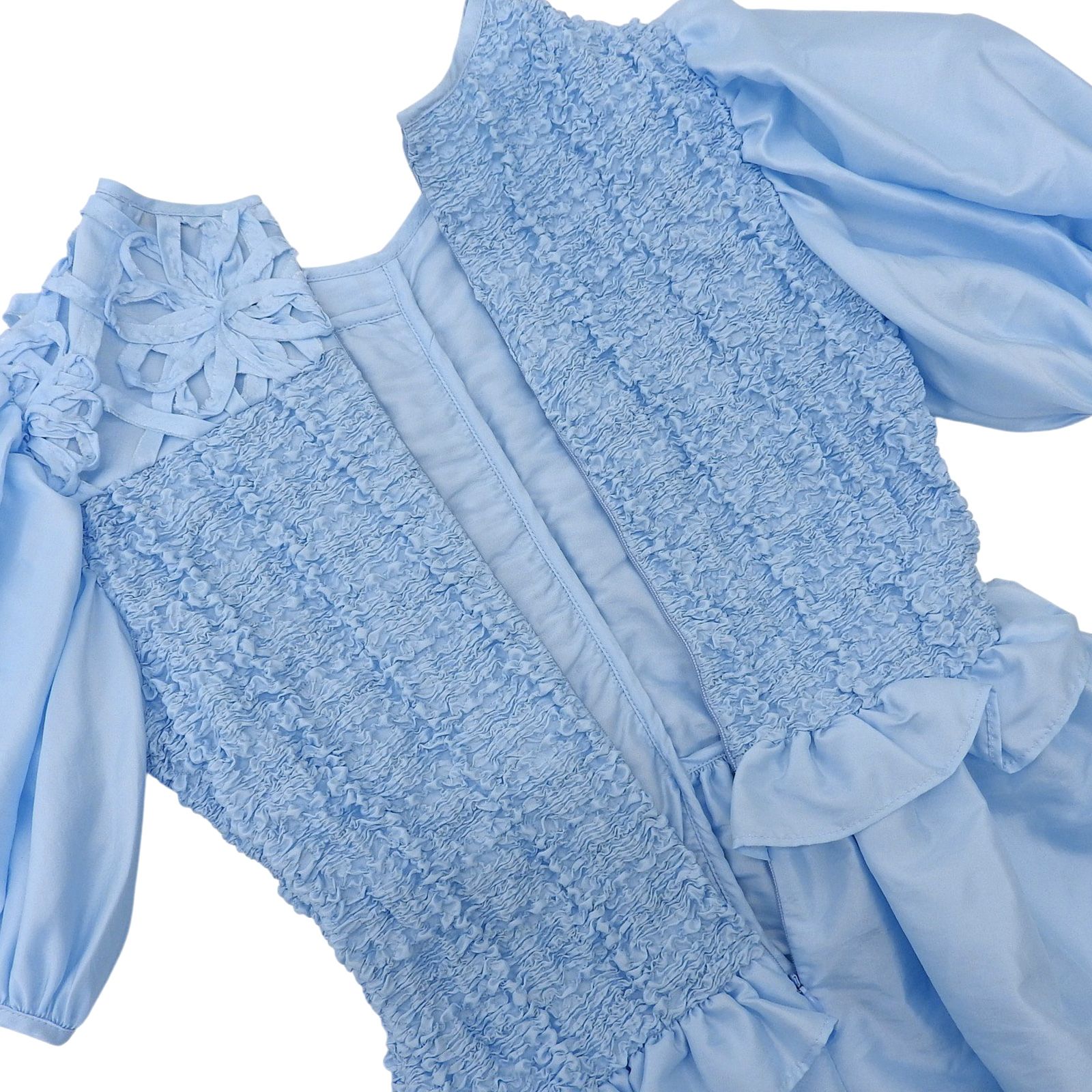 極美品▲CECILIE BAHNSEN セシリー バンセン 21SS SC21-0006 Carrie Top フリルギャザー パフスリーブ ブラウス ライトブルー UK6 レディース 極美品△CECILIE BAHNSEN セシリー バンセン 21SS SC21-0006 Carrie