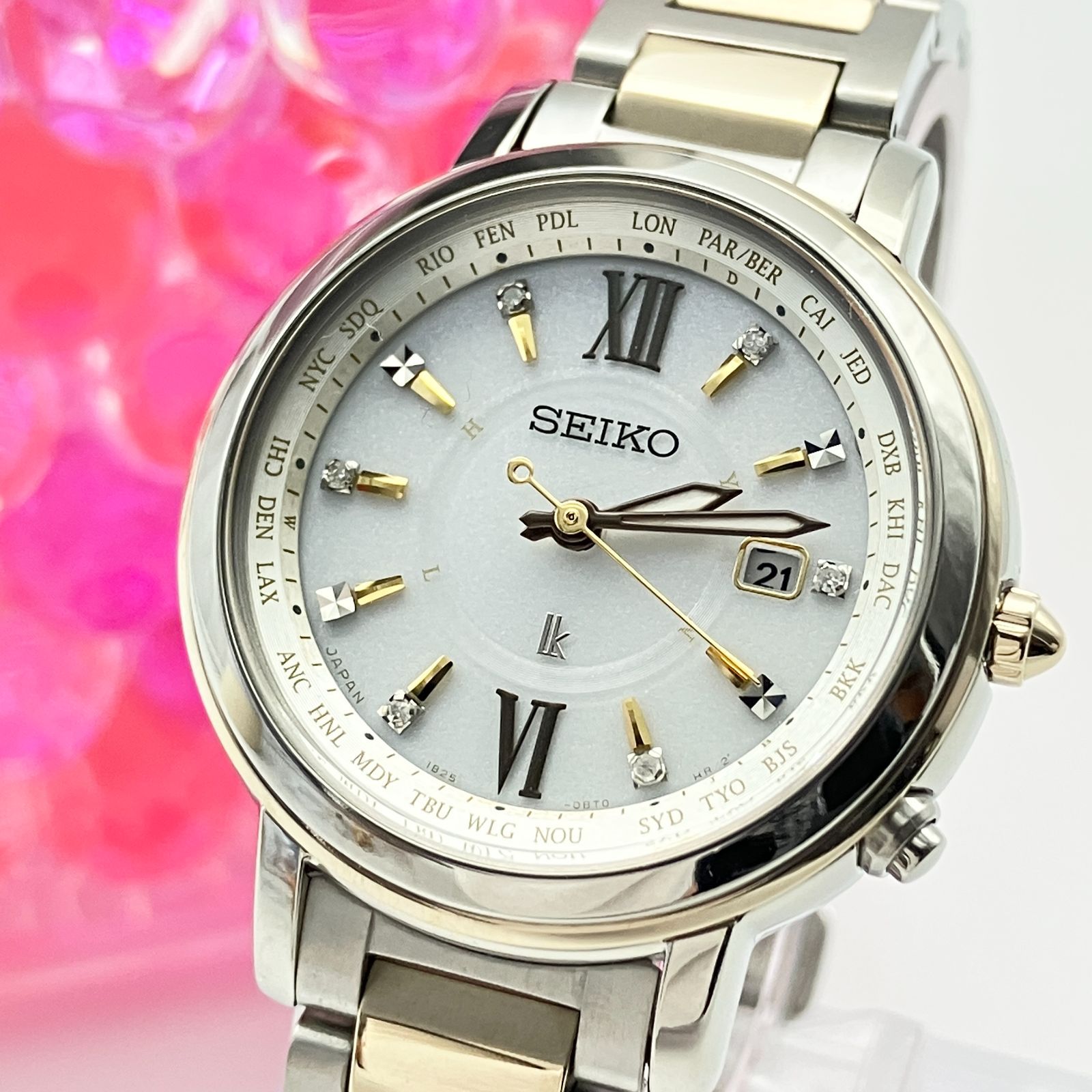美品】 セイコー SEIKO ルキア LUKIA 電波ソーラー チタン ダイヤ 1B25 