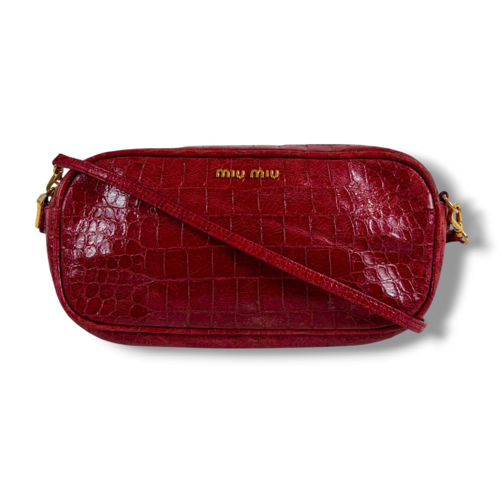 ミュウミュウ MIUMIU クロコ型押しレザー ミニショルダーバッグ レッド 