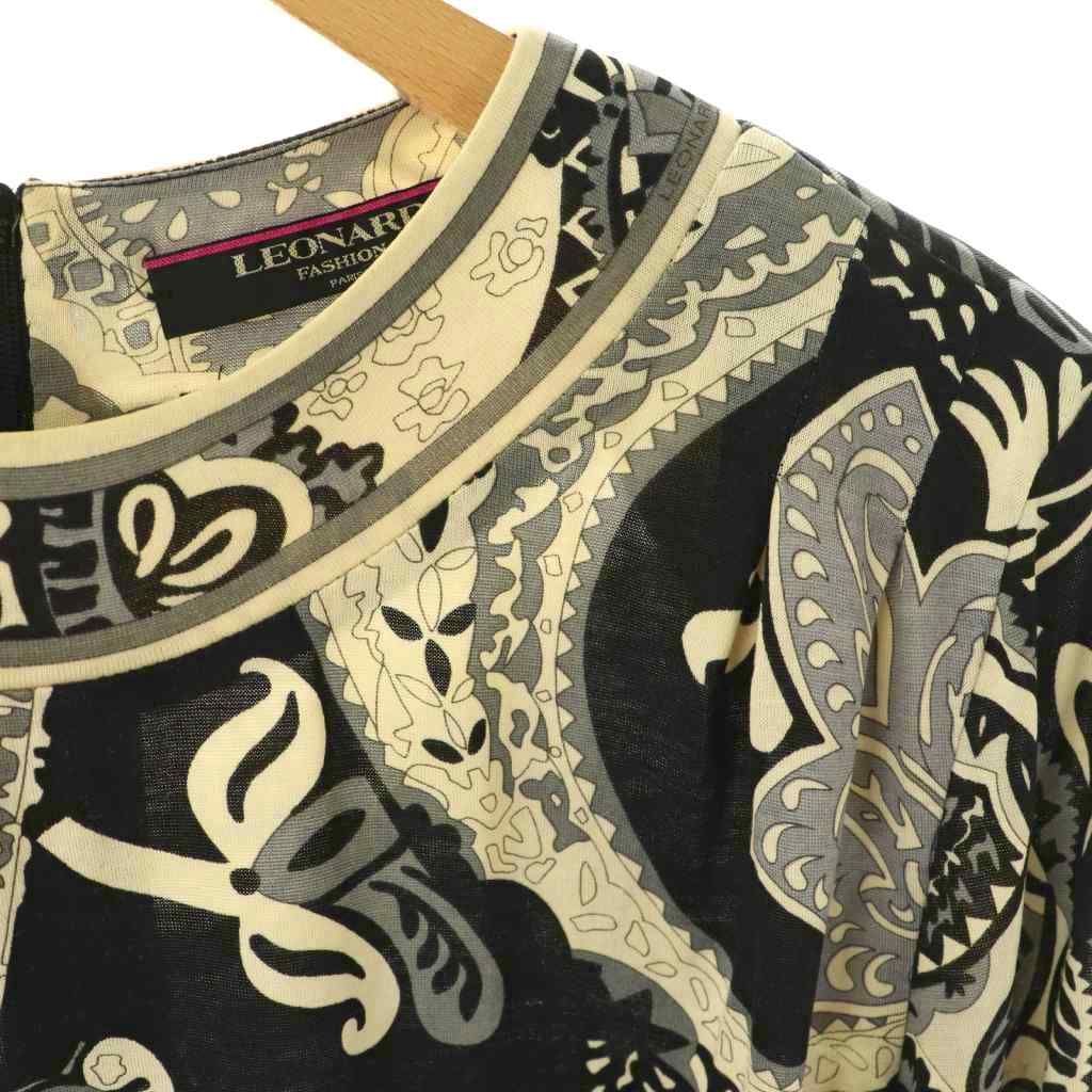 【美品】LEONARD レオナール　カットソー　大きいサイズ　シルク　ペイズリー レオナール LEONARD カットソー 長袖 ペイズリー柄 シルク混 L マルチ