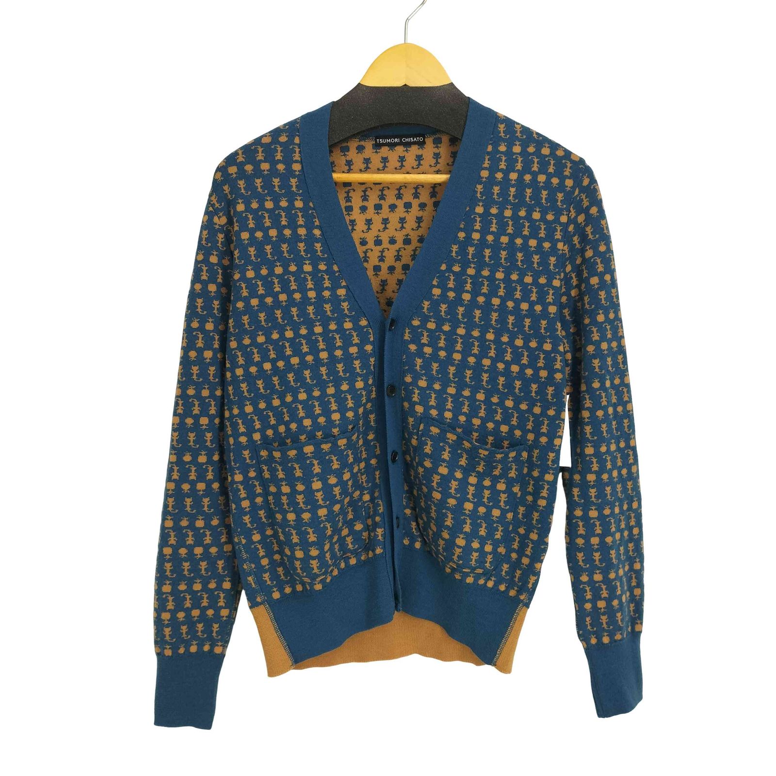 ツモリチサト TSUMORI CHISATO ウール100 総柄 ニットカーディガン 