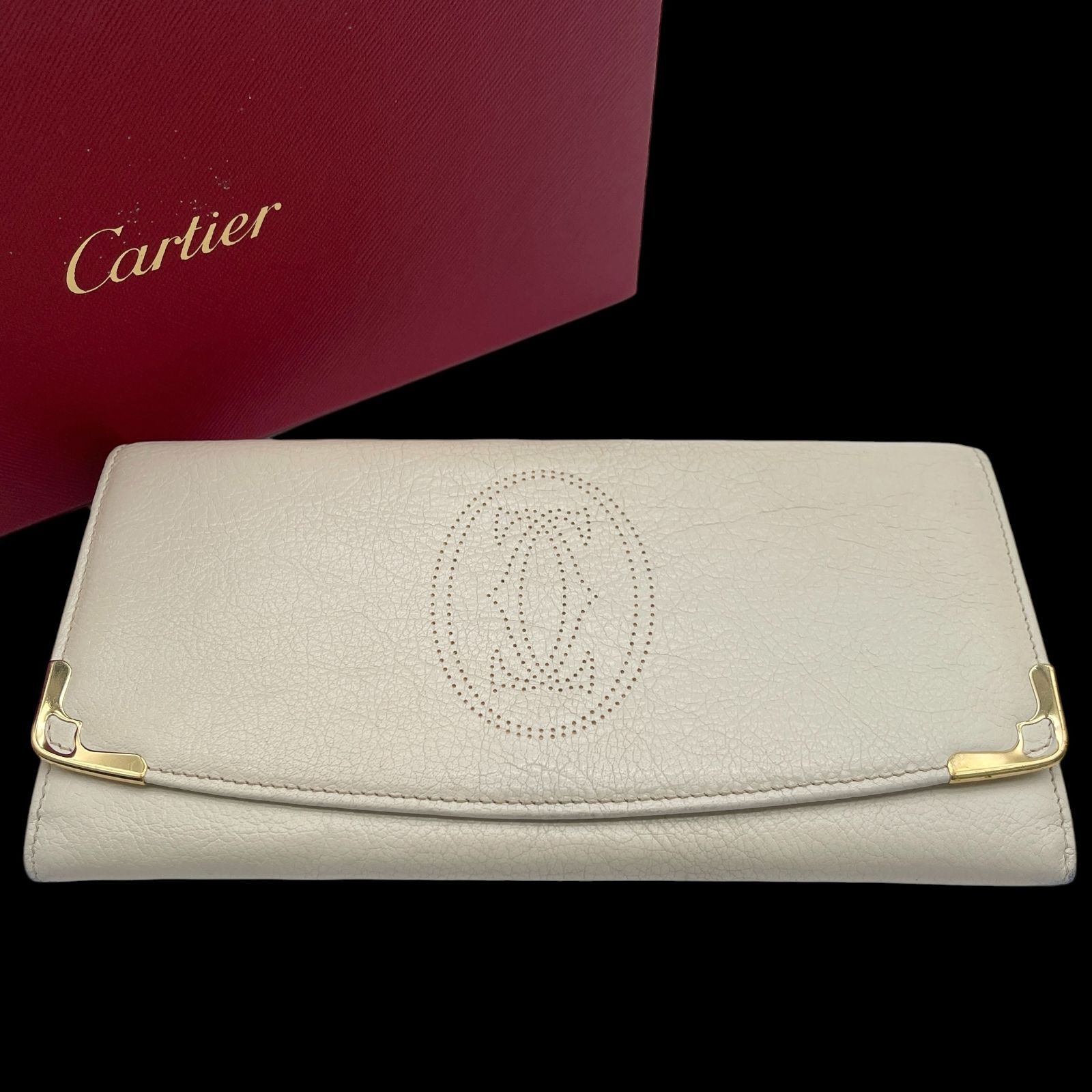 美品　Cartier　カルティエ　マルチェロ　2C　二つ折り長財布　ゴールド Cartier カルティエ 長財布 マルチェロドゥカルティエ 2Cロゴ 二つ折り