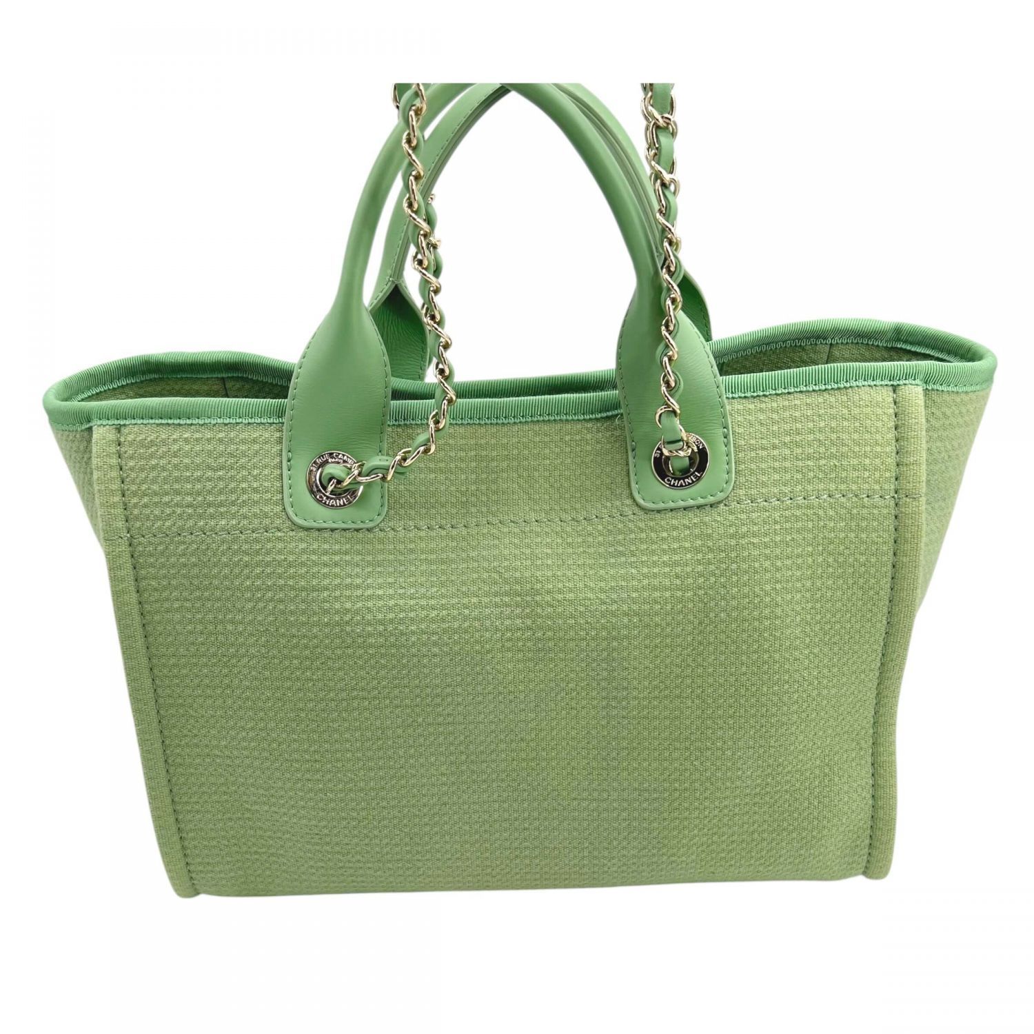 【中古】 CHANEL シャネル AS3257 ドーヴィルMM 2Wayトートバッグ  キャンバスxレザー グリーン ゴールド金具 ランダムプレート レディース  25008935 SA CHANEL - 【中古】 CHANEL シャネル AS3257 ドーヴィルMM 2Wayトート