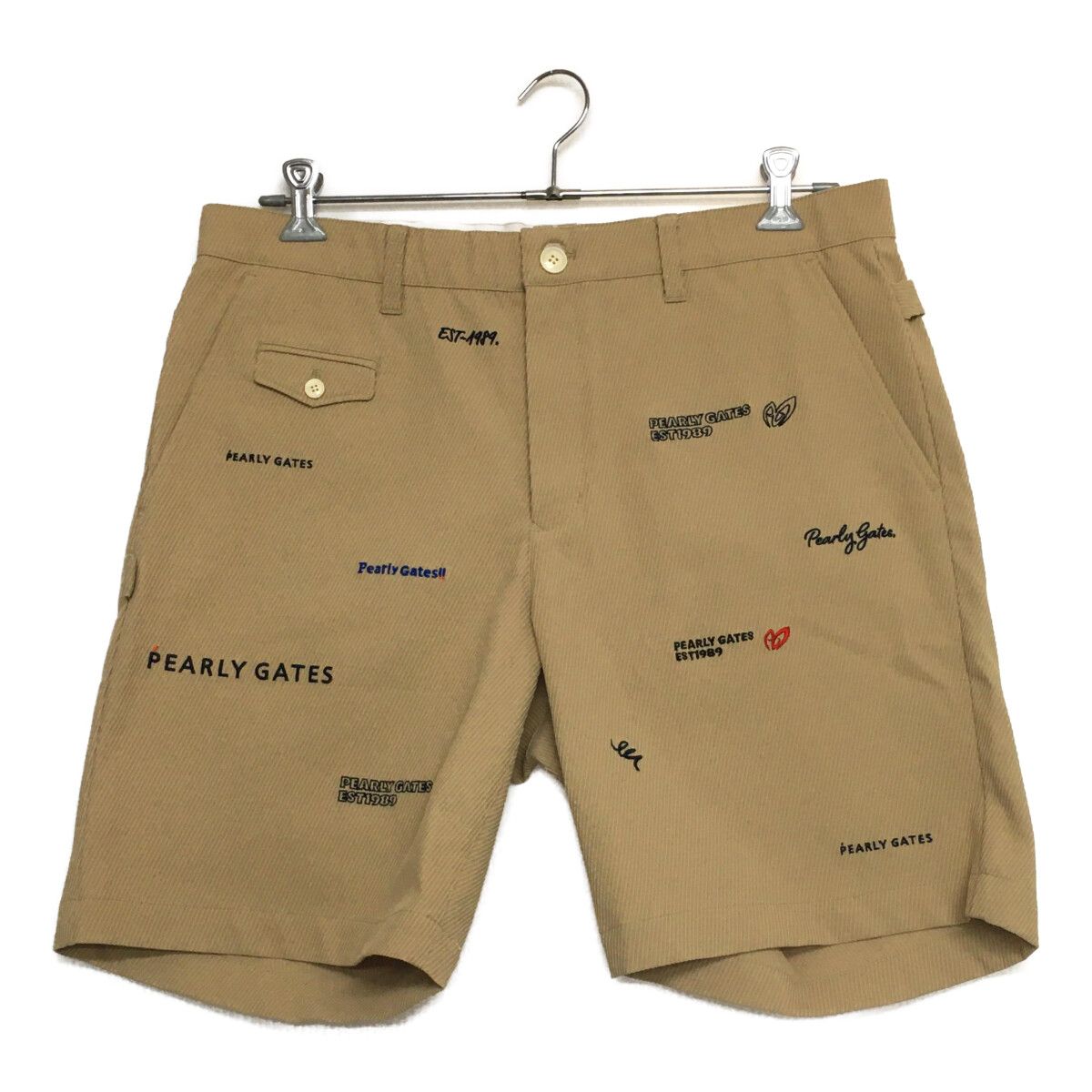 パーリーゲイツハーフパンツメンズ PEARLY GATES（パーリーゲイツ） ハーフパンツ 黒 地模様 ロゴレッド