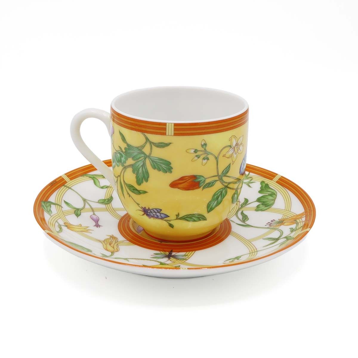 A7049【エルメス】シエスタ デミタス カップ ソーサー ペア HERMES エルメス SIESTA シエスタ デミタス 花と蝶 カップ＆ソーサー 2