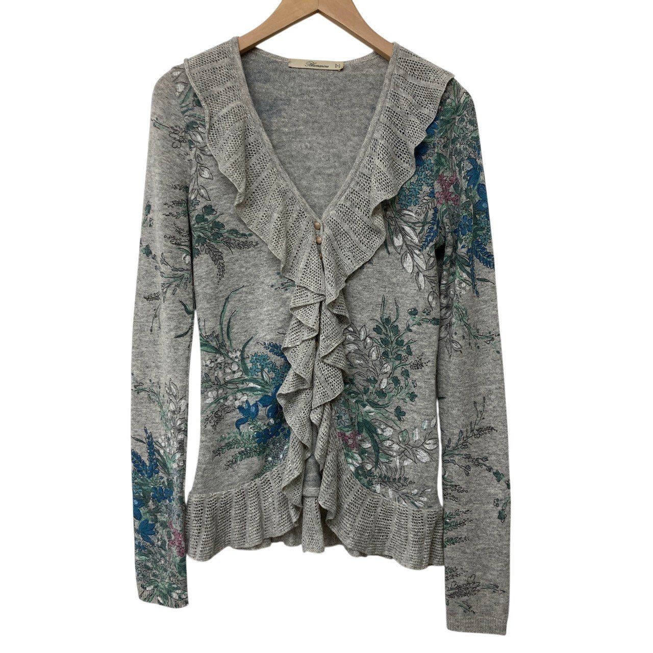BLUMARINE(ブルマリン) カーディガン サイズI 42 レディース - ベージュ×グリーン×マルチ 長袖/ビーズ/花柄 BLUMARINE(ブルマリン) カーディガン サイズI 42 レディース