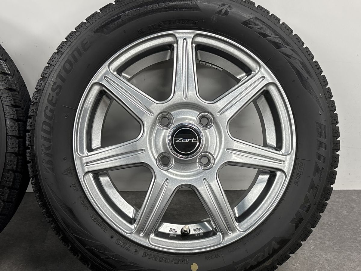 売約済み　バリ山★ブリザック　VRX2　155/65R14　ムーヴ　タント　ワゴンR　N-BOX　スペーシア　ミラ　EKワゴン　軽自動車　ブリヂストン バリ溝 美品】Zart 14in 4.5J +45 PCD100 ブリザックVRX2 155/65R14 N