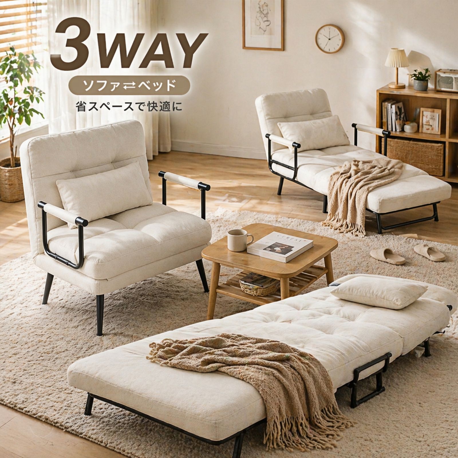 ソファベッド 3WAY 折りたたみ 一人掛け コンパクト カウチソファ