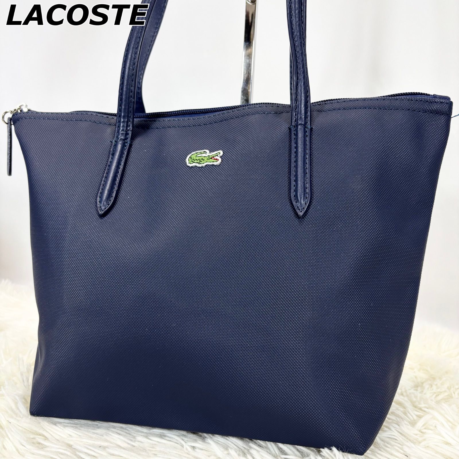 【新品・未使用】 ラコステ　レザートートバッグ 未使用級】ラコステ LACOSTE トートバッグ A4サイズ対応 大容量 手持ち