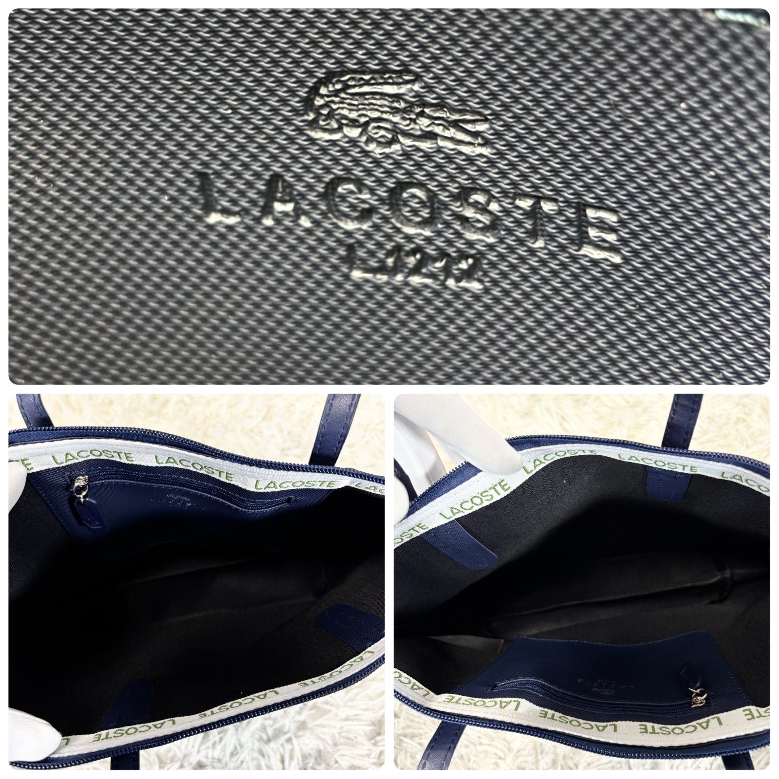 【新品・未使用】 ラコステ　レザートートバッグ 未使用級】ラコステ LACOSTE トートバッグ A4サイズ対応 大容量 手持ち