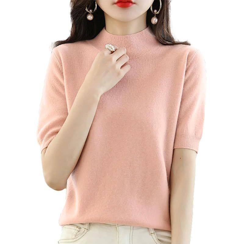 [ビーエヌワン セレクト] ニット 半袖 レディース 春 夏 秋 服 きれいめ ハイネック トップス 婦人服 セーター 30代 40代 50代 ピンク BN271 PNK XL 0