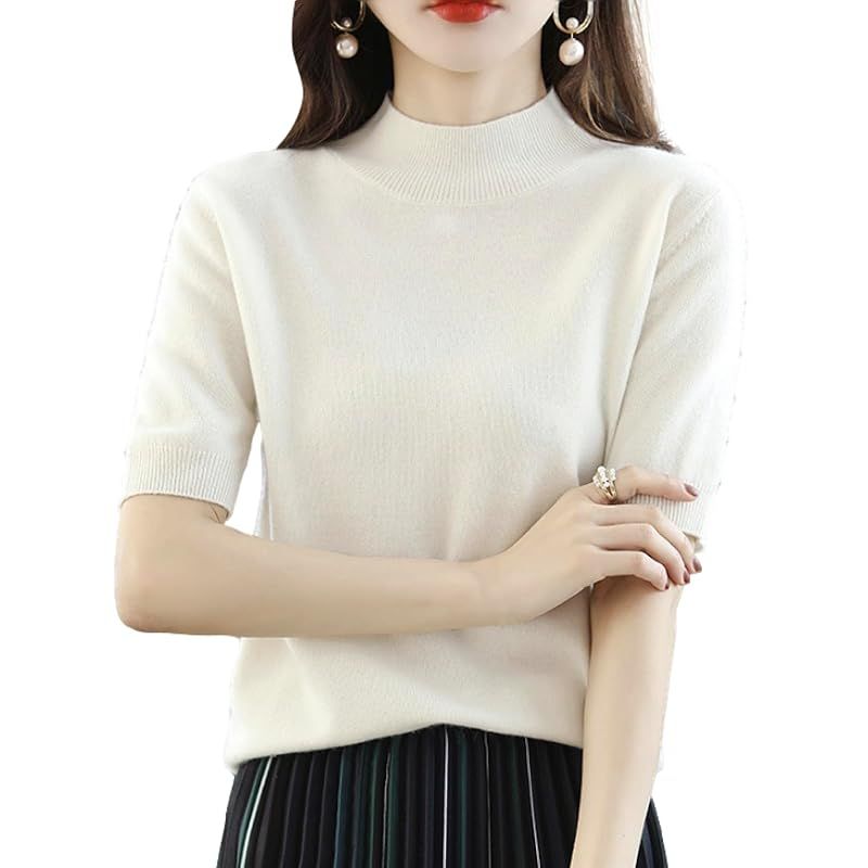 [ビーエヌワン セレクト] ニット 半袖 レディース 春 夏 秋 服 きれいめ ハイネック トップス 婦人服 セーター 30代 40代 50代 白 ホワイト BN271 WHT L 1