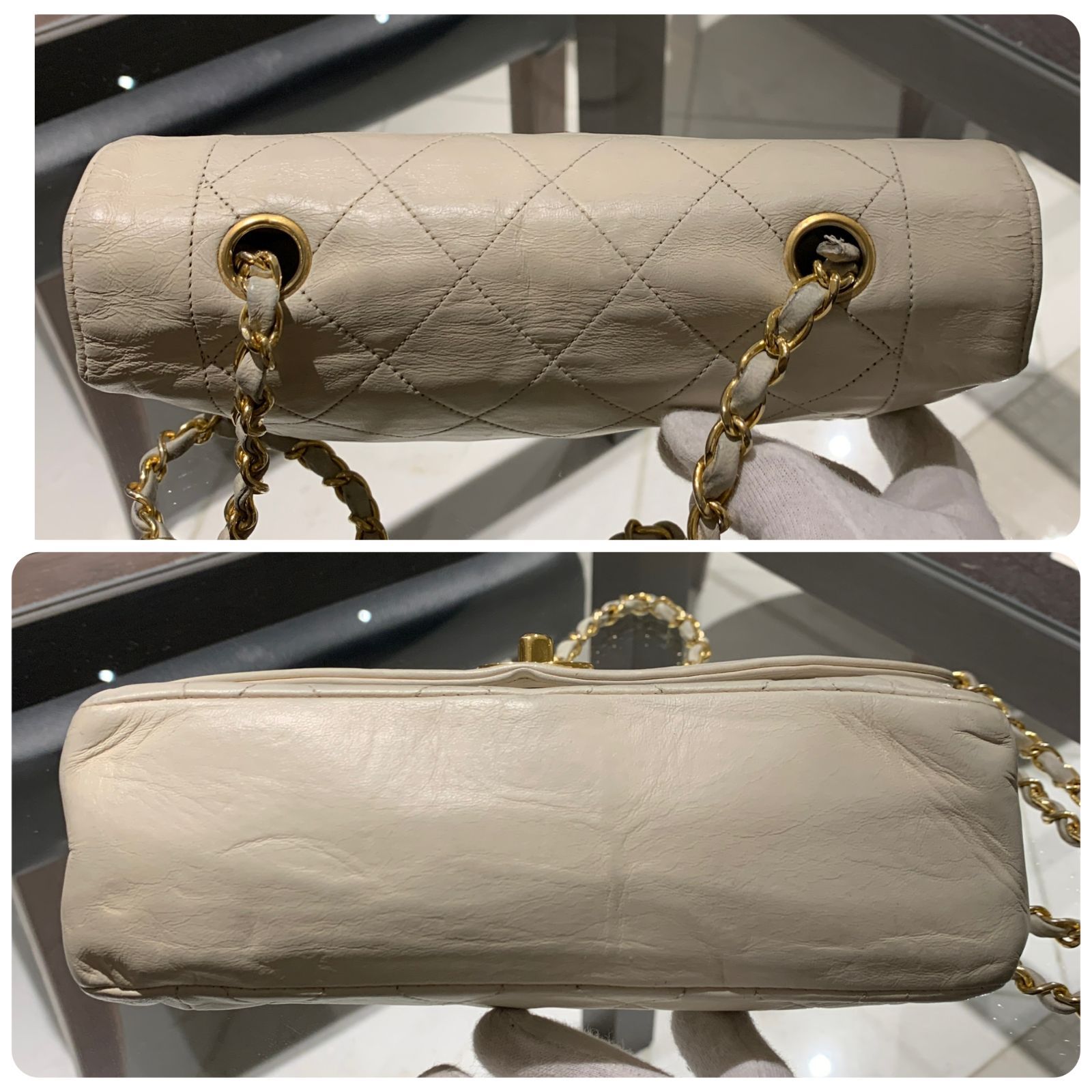 ◎本物 美品 chanel ダイアナ22cm ラムスキン 白シャネル マトラッセ