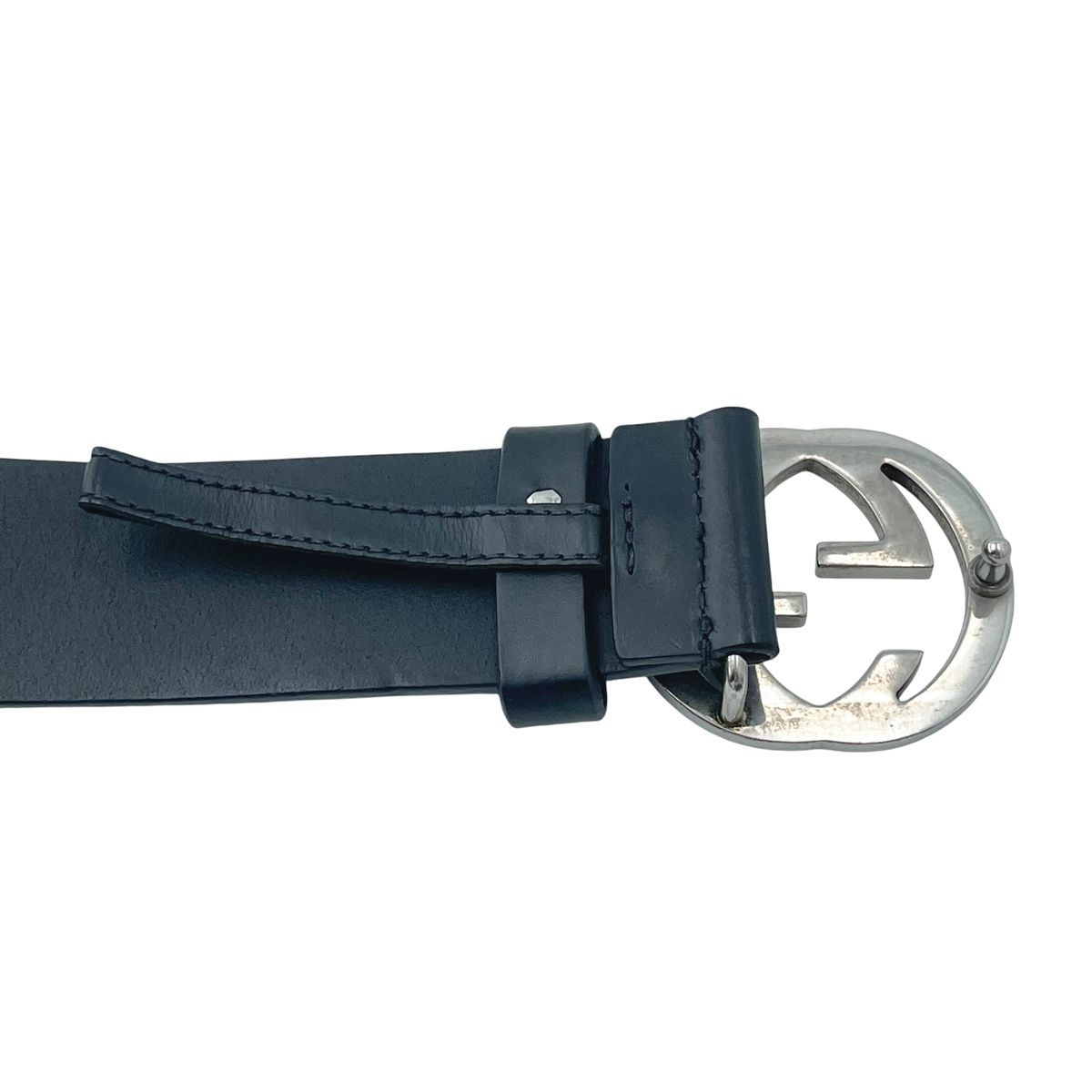 中古】 GUCCI グッチ インターロッキング レザー ベルト ブラック 黒