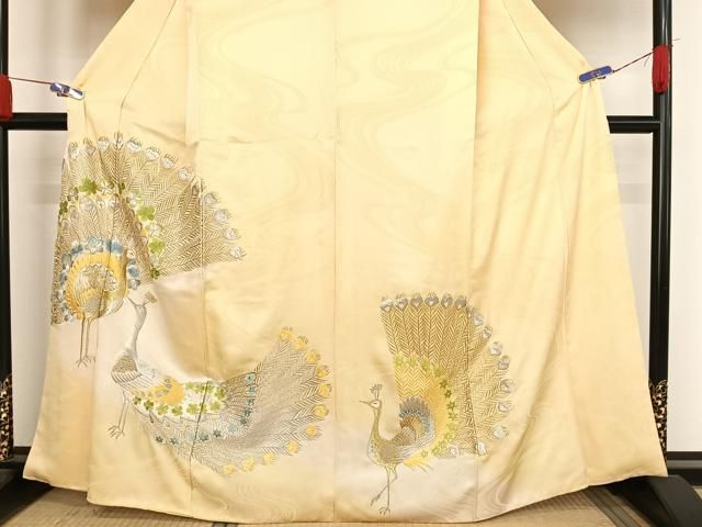 平和屋着物●訪問着　総刺繍　孔雀文　暈し染め　金銀糸　正絹　逸品　AABH4565ck 平和屋着物○訪問着 総刺繍 孔雀文 暈し染め 金銀糸 正絹 逸品