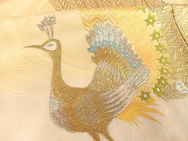 平和屋着物●訪問着　総刺繍　孔雀文　暈し染め　金銀糸　正絹　逸品　AABH4565ck 平和屋着物○訪問着 総刺繍 孔雀文 暈し染め 金銀糸 正絹 逸品