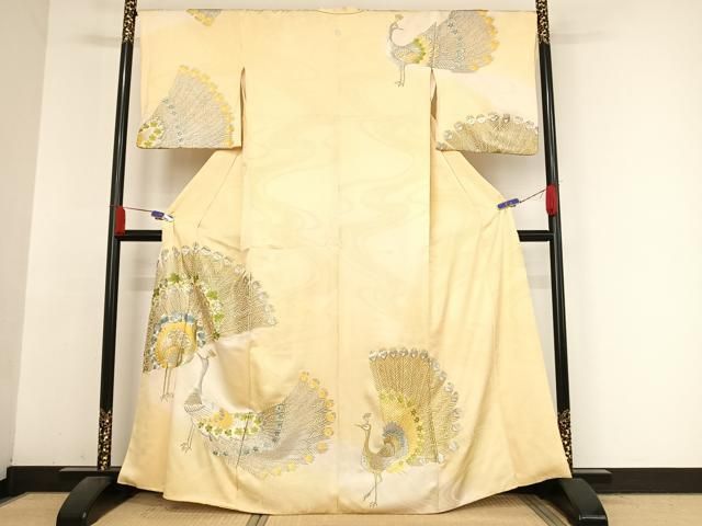 平和屋着物●訪問着　総刺繍　孔雀文　暈し染め　金銀糸　正絹　逸品　AABH4565ck 平和屋着物○訪問着 総刺繍 孔雀文 暈し染め 金銀糸 正絹 逸品