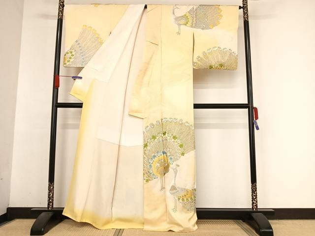 平和屋着物●訪問着　総刺繍　孔雀文　暈し染め　金銀糸　正絹　逸品　AABH4565ck 平和屋着物○訪問着 総刺繍 孔雀文 暈し染め 金銀糸 正絹 逸品