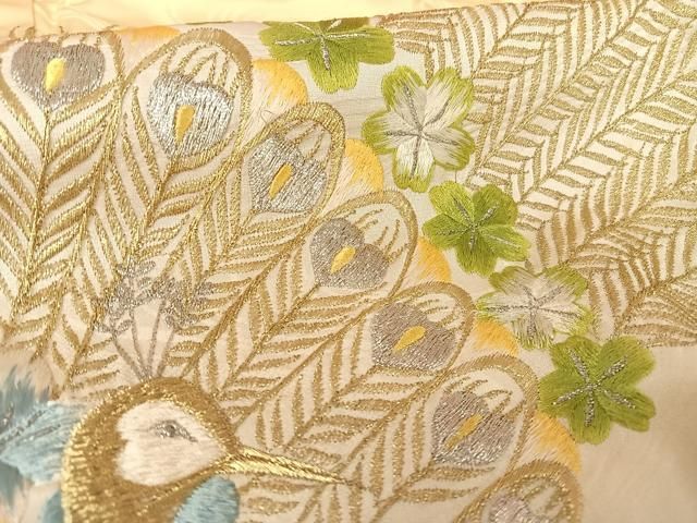 平和屋着物○訪問着 総刺繍 孔雀文 暈し染め 金銀糸 正絹 逸品