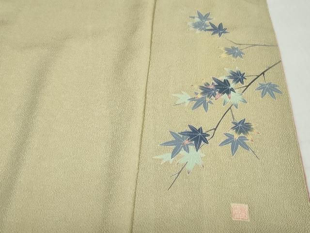 平和屋着物●人間国宝・羽田登喜男監修　色無地　木蘭色　鬼しぼ縮緬　正絹　逸品　DABC2927ud 平和屋着物○人間国宝・羽田登喜男監修 色無地 木蘭色 鬼しぼ縮緬 正絹