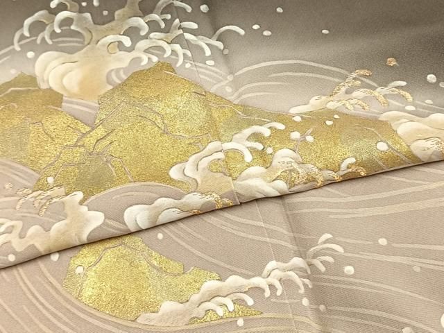 平和屋着物●豪華色留袖　友禅　立波文　暈し染め　金糸　金彩　正絹　逸品　AABH0726fy 平和屋着物○豪華色留袖 友禅 立波文 暈し染め 金糸 金彩 正絹 逸品