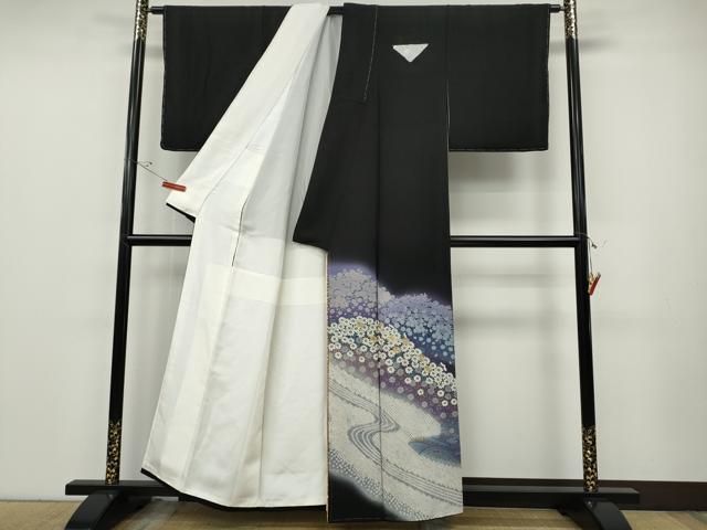 平和屋着物●ブライダルファッションデザイナー・桂由美　黒留袖　刺繍　立波草花文　十二単風　暈し染め　金糸　逸品　未使用　CABE7011ut 平和屋着物○ブライダルファッションデザイナー・桂由美 黒留袖 刺繍