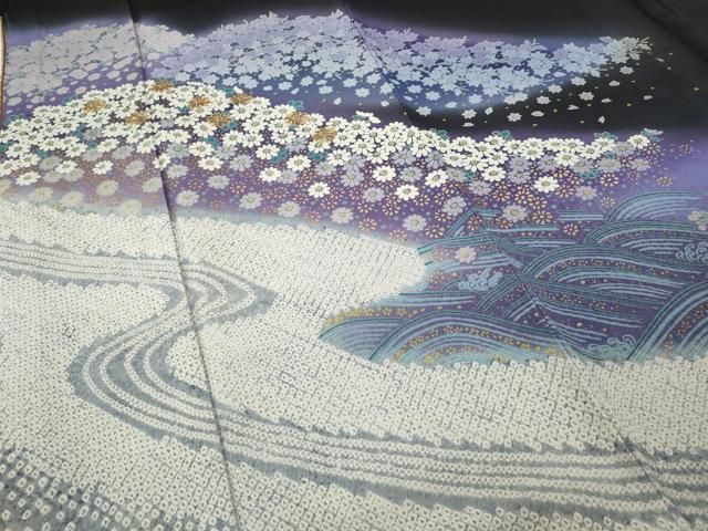 平和屋着物●ブライダルファッションデザイナー・桂由美　黒留袖　刺繍　立波草花文　十二単風　暈し染め　金糸　逸品　未使用　CABE7011ut 平和屋着物○ブライダルファッションデザイナー・桂由美 黒留袖 刺繍
