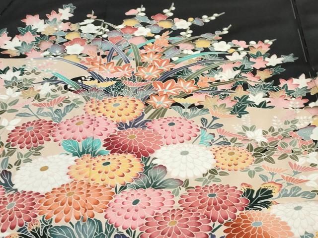 平和屋着物●豪華黒留袖　立波花鳥文　仮絵羽　正絹　逸品　未使用　DABC2955ud 平和屋着物○豪華黒留袖 立波花鳥文 仮絵羽 正絹 逸品 未使用