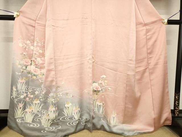 平和屋着物○訪問着 友禅 流水花文 暈し染め 金彩 正絹 逸品