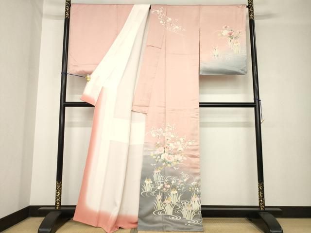 平和屋着物●訪問着　友禅　流水花文　暈し染め　金彩　　正絹　逸品　AABH4221ck 平和屋着物○訪問着 友禅 流水花文 暈し染め 金彩 正絹 逸品