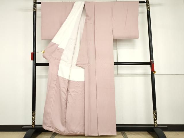 平和屋着物●京加賀友禅　百貫達雄監修　色無地　草花地紋　加賀乃梅染　撫子色　反端付き　正絹　逸品　AABH3638cs 平和屋着物○京加賀友禅 百貫達雄監修 色無地 草花地紋 加賀乃梅染