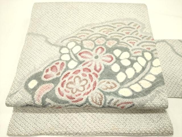平和屋着物●名門　藤娘きぬたや・総絞り　創作　九寸名古屋帯　草花　正絹　逸品　DABE1043op 平和屋着物○名門 藤娘きぬたや・総絞り 創作 九寸名古屋帯 草花 正絹
