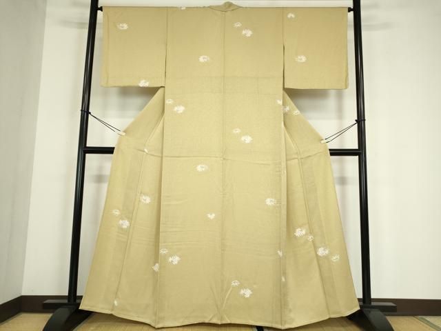 平和屋着物▽上質な小紋　単衣　芝に草花　金彩　正絹　逸品　DABE4168az 平和屋着物▽上質な小紋 単衣 芝に草花 金彩 正絹 逸品 DABE4168az